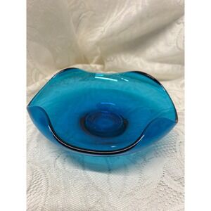 Vintage Viking Bluenique Glass Candy or Trinket Dish Decorative Art Glass‎ Bowl